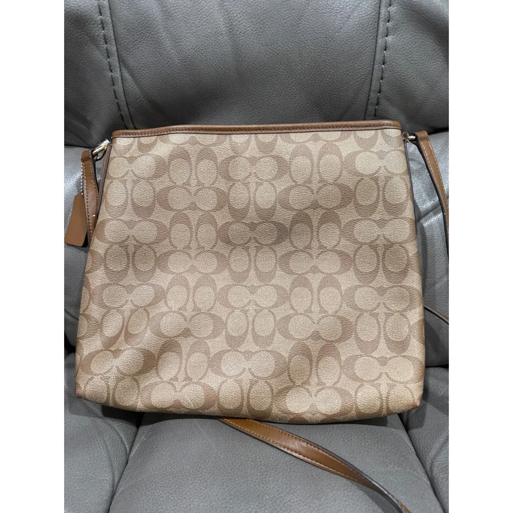 Coach F58297 Signature Canvas File Crossbody Bag Khaki‎ Saddle Brown Messenger